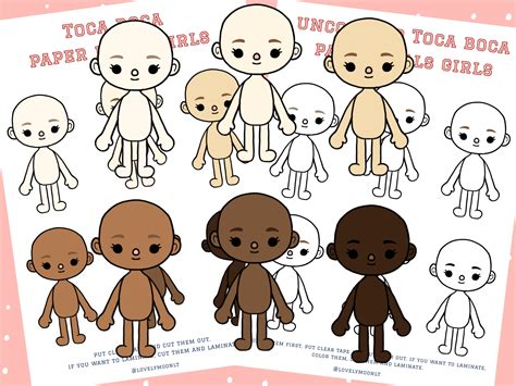 Toca Boca Paper Dolls With Different Skin Color / 6 Paper | Etsy Ireland