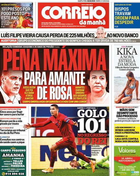 Capa Correio da Manhã 9 setembro 2020 capasjornais pt