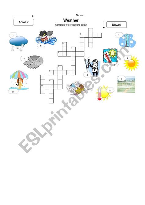 Weather Crossword Esl Worksheet By Mirkate