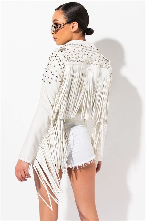 Embellished White Fringe Jacket White Fringe Leather Jacket Fringe