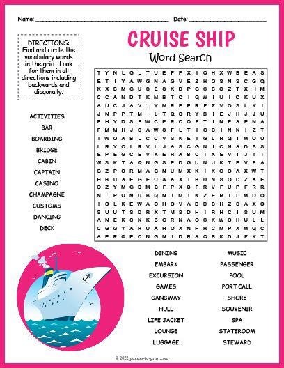 Free Printable Cruise Ship Word Search