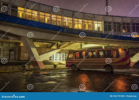 Lviv Ukraine November 15 2019 City Bus Station At Night And Bus