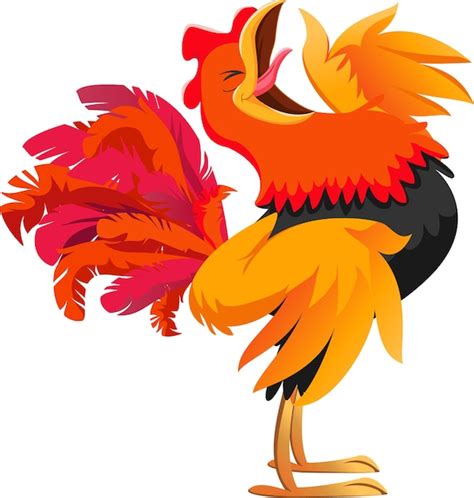 Premium Vector Happy Cartoon Rooster Crowing