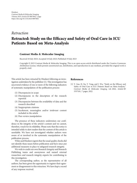 Pdf Retracted Study On The Efficacy And Safety Of Oral Care In Icu