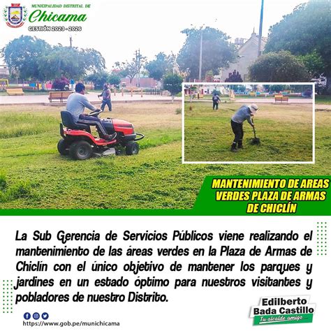 Mantenimiento De Áreas Verdes De La Plaza De Armas De Chiclín Campañas Municipalidad