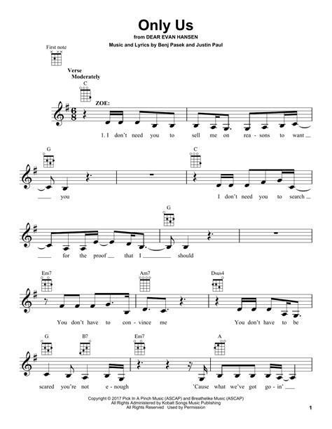 Only Us From Dear Evan Hansen By Pasek Paul Sheet Music For Ukulele