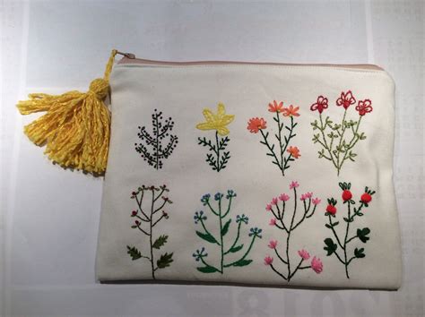 Cotton Pouch Bag Hand Embroidered With Colorful Flowers Etsy