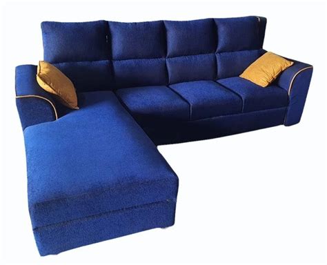 Wooden Cotton Seater Blue L Shape Sofa With Lounger At Rs