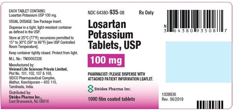 Losartan Potassium 25 Mg Strides Pharma Science Limited Fda Package