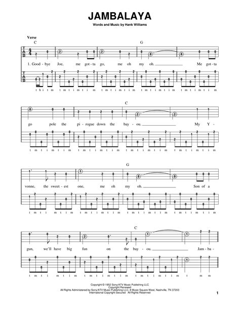 Jambalaya On The Bayou By Hank Williams Sheet Music For Banjo Tab At Sheet Music Direct