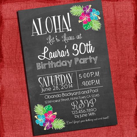 Printable Hawaiian Luau 30th 40th 50th Birthday By PuzzlePrints Luau