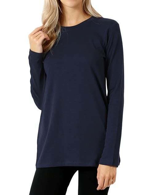 Zenana Women And Plus Basic Round Crew Neck Long Sleeve Stretch Cotton