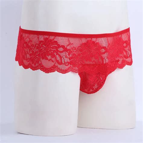 Men S Transparent Lacework Open Butt Bulge Pouch Briefs G String Bikini