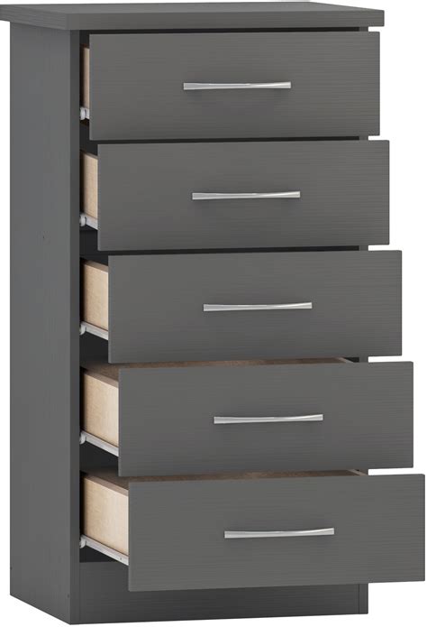 100 102 152 Nevada 5 Drawer Narrow Chest 3d Effect Grey Seconique