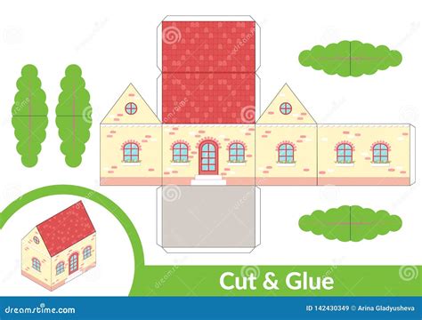 Cut and Glue a House. Children Art Game for Activity Page. Paper 3d ...