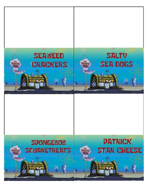 Spongebob Squarepants Food Tent Labels Etsy