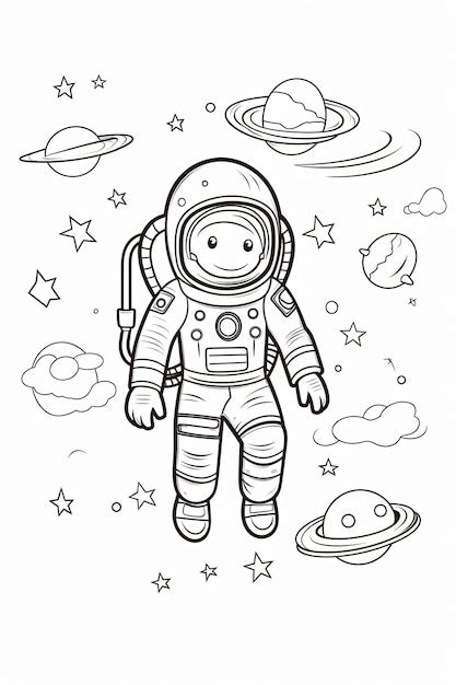 Livro para colorir de astronauta no espaço Página para colorir