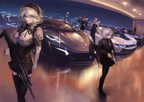 Wallpaper Gun Long Hair Anime Girls Short Hair Car Vehicle Weapon Touhou Izayoi Sakuya