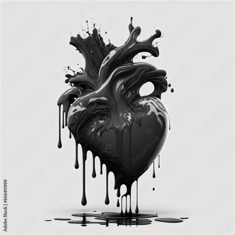 Realistic human heart melting in black ink on white background, generative ai Stock Illustration ...