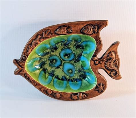 Small Treasure Craft Fish Dish Blue Green And Brown Bowl Etsy