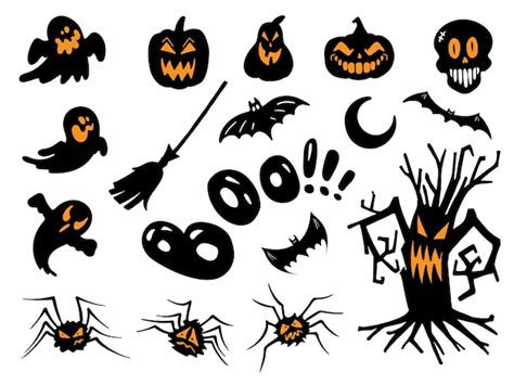 Premium Vector A Set Of Illustrations For Halloween Black Creepy