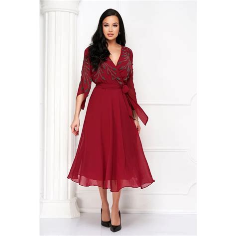 Starshiners Burgundy Midi Harang Muszlin Ruha Gy Ngy S Strassz K Ves