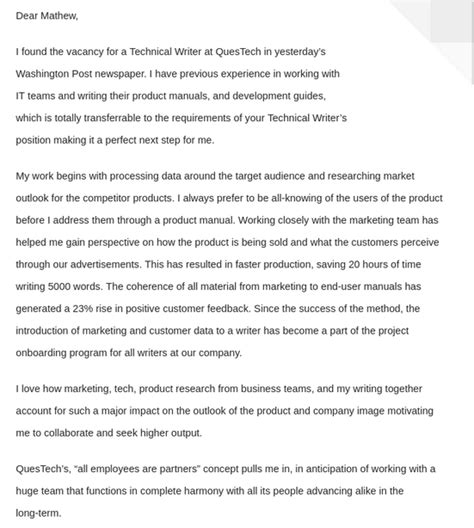 Technical Writer Cover Letter Examples And Writing Tips