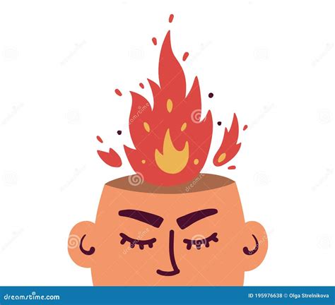 Burnout Anger Burning Brain Concept With Human Head And Fire Flame