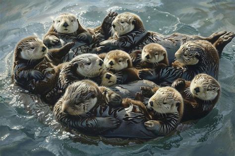 Premium Photo | A group of sea otters forming a cozy raft their in ...