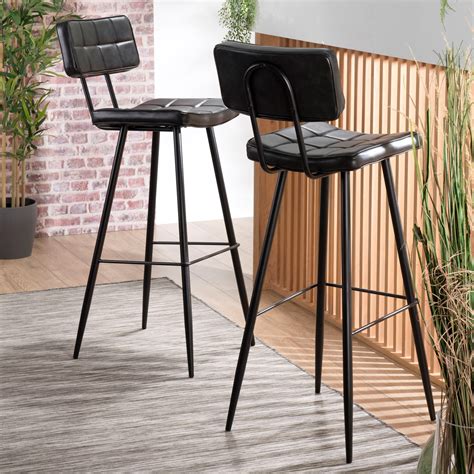 Chaise haute bar capitonnée noire TIM lot de 2 Tabourets de bar