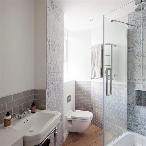 Corner Shower With Blue Mosaic Shower Tiles Transitional Bathroom