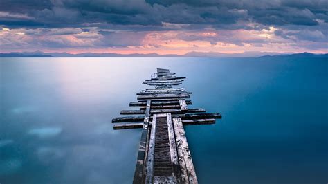 Corinthia Pier Wooden Bridge Long Exposure Sky Clouds Landscape