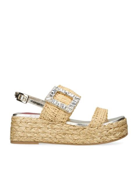 Roger Vivier Raffia Strass Espadrille Sandals 60 In Natural Lyst