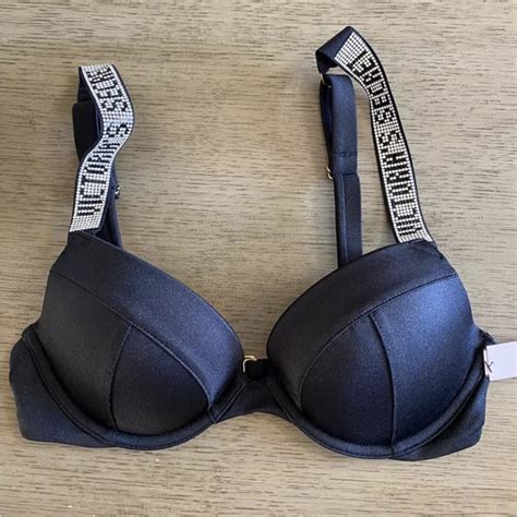 Victoria S Secret Swim Nwt Victorias Secret Shine Strap Sexy Tee Pushup Bikini Top Black 32c