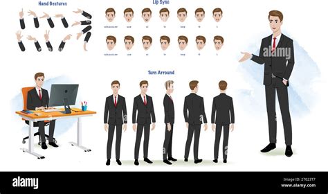 Set Of Business Man Character Design Character Model Sheet Front