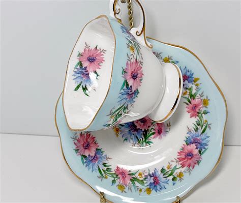 EB Foley Teacup And Saucer Cornflower Tea Cup Vintage Tea Cups