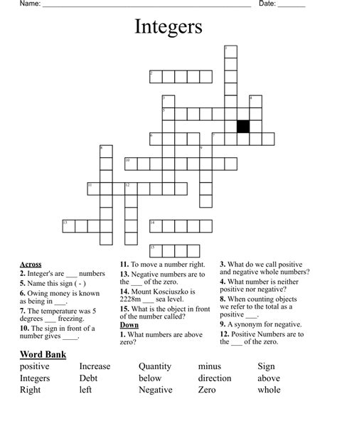 Integers Crossword Wordmint