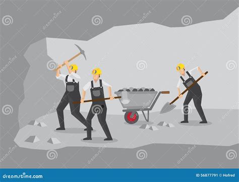 Coal Miners Working In Underground Mine Vector Illustration Stock