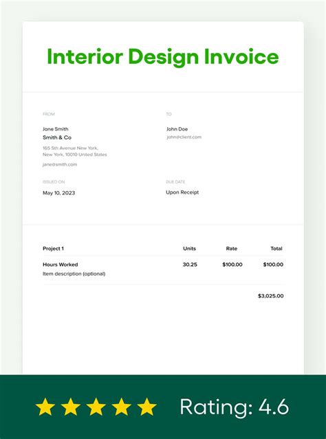 Interior Designer Invoice Template Free Updated Bonsai