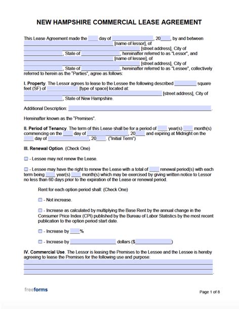 Free New Hampshire Rental Lease Agreement Templates Pdf Word