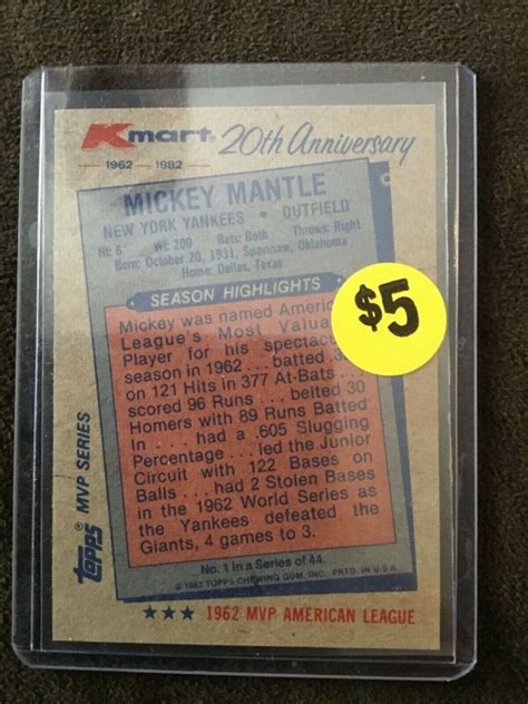 Mickey Mantle New York Yankees Topps Kmart Th Anniversary Exclusive