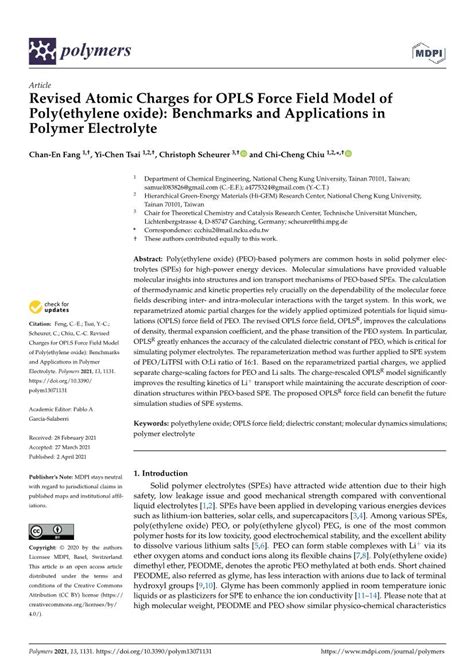 Revised Atomic Charges for OPLS Force Field Model of Poly(Ethylene Oxide): Benchmarks and ...