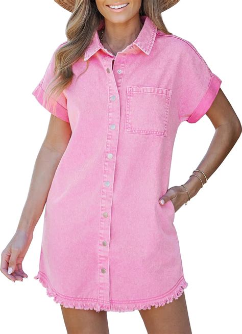 Luvamia Denim Dress For Women Button Down Short Sleeves Casual Summer