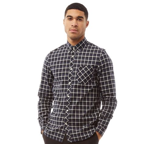 Buy Fred Perry Mens Four Colour Gingham Long Sleeve Shirt Navy