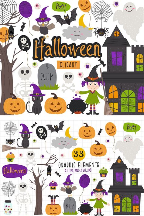 Halloween Clipart Black Cat Pumpkin Clip Art Party Decor