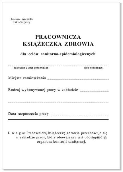 Pracownicza Ksi Eczka Zdrowia Dla Cel W Sanitarno Epidemiologicznych