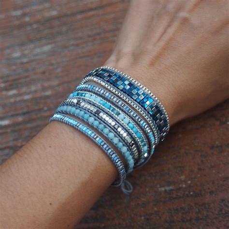 Blue Mix Wrap Bracelet Boho Bracelet Bohemian Bracelet Etsy