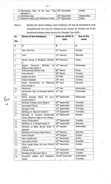 Punjab Holiday Calendar 2025 Nour Wood