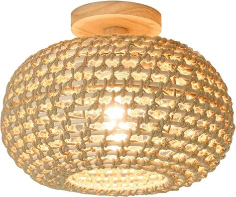 Vintage Boho Rattan Lampe Deckenleuchte Hängelampe Bambus Holz