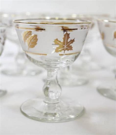 Set Of 17 Libbey Starlyte Goblets Wine And Cordial Gold Leaves Frosted Vintage Etsy